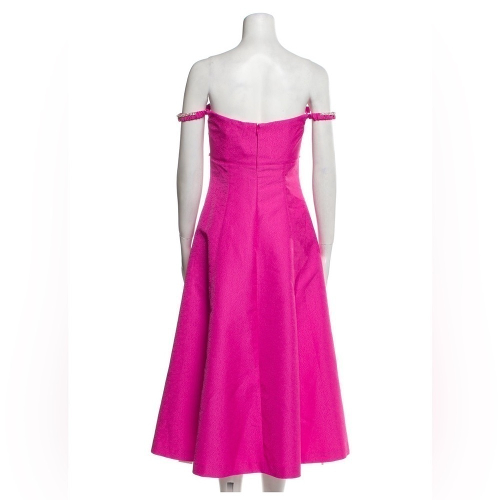 SELF-PORTRAIT Pink Textured Diamonte Prom Off the Shoulder Midi Dress Size 4 NWT - Picture 6 of 9